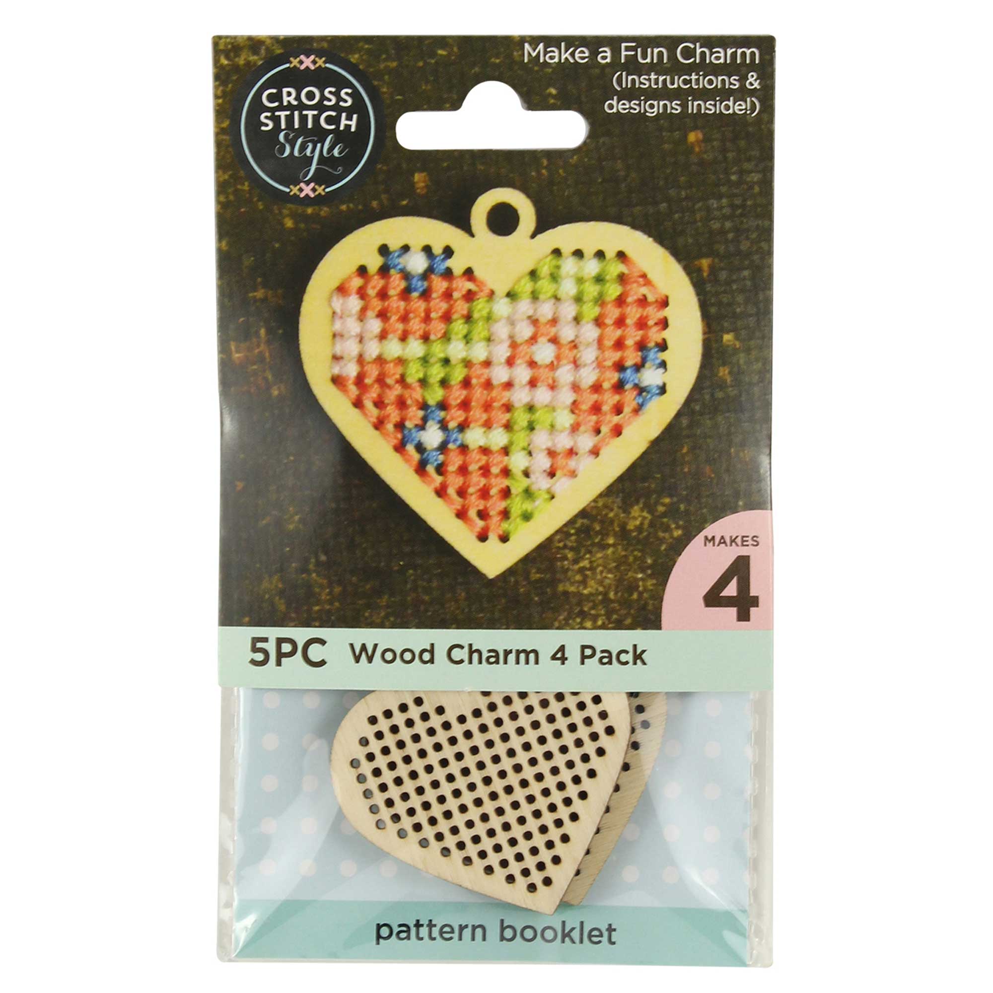 CROSS STITCH WOOD CHARM OR SHAPES 4 PACK » Birch Wholesale